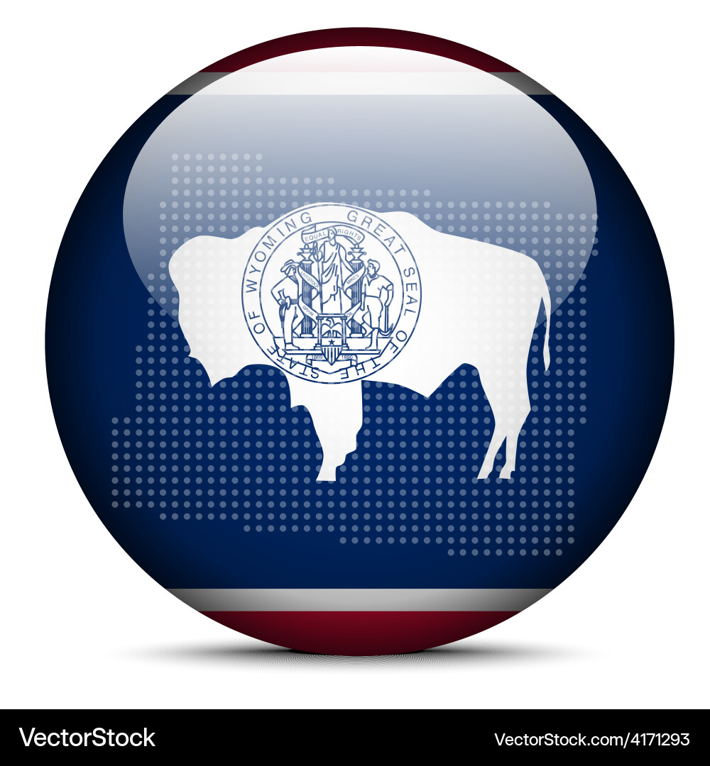 Map with dot pattern on flag button of usa wyoming Vector Image