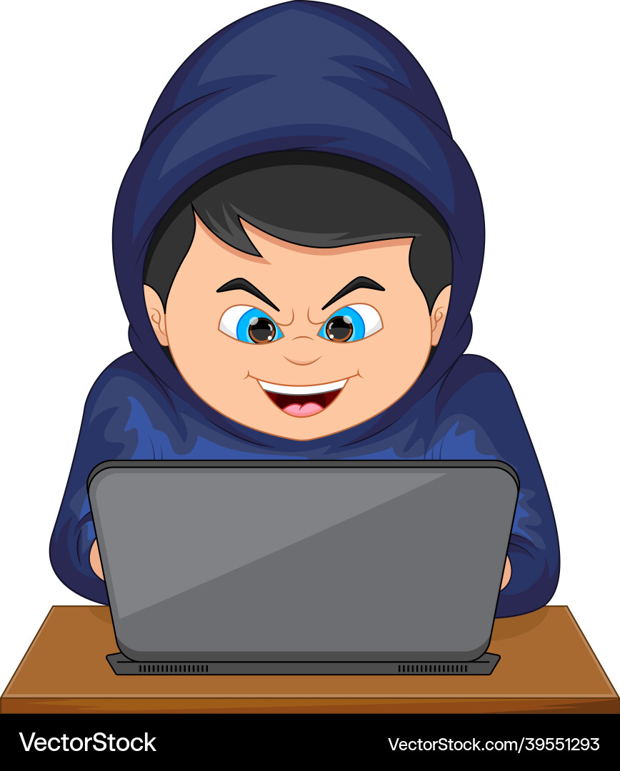 Smiling hacker boy isolated on white background Smiling hacker boy isolated on white background Vector Image