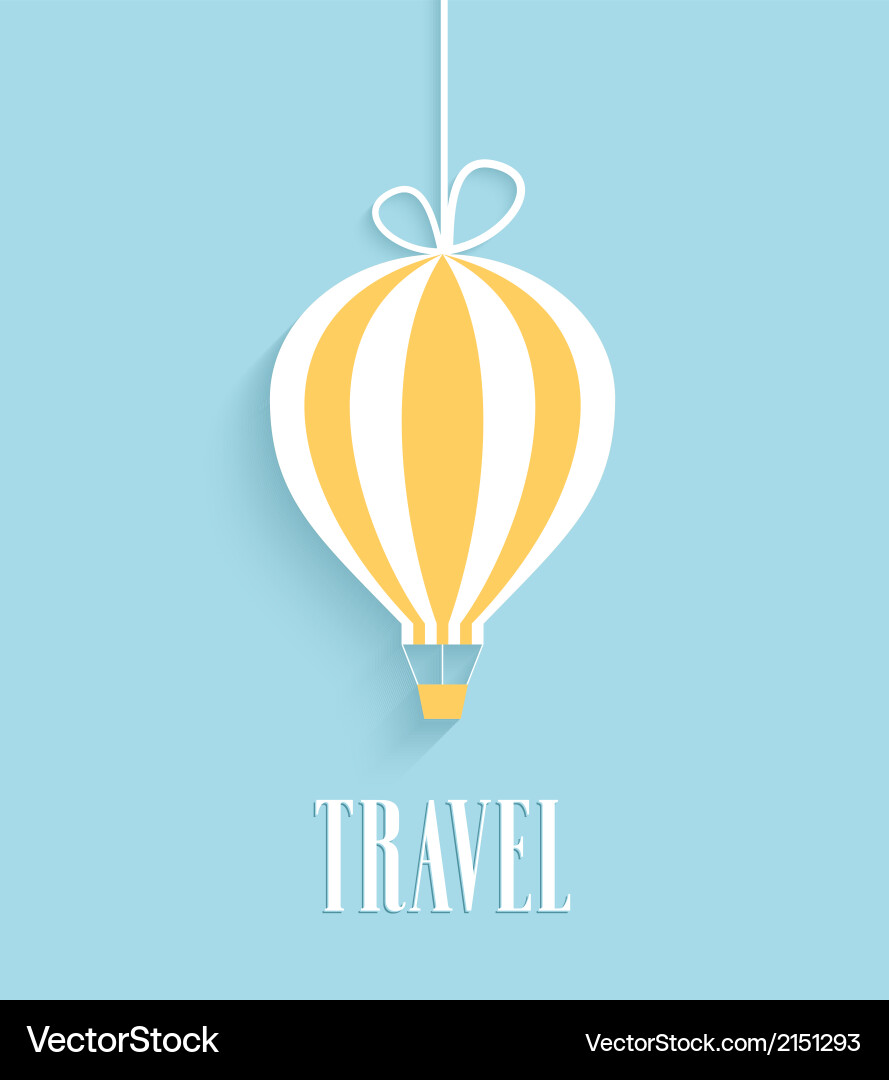 Travel card with hanging air balloon Vector Image