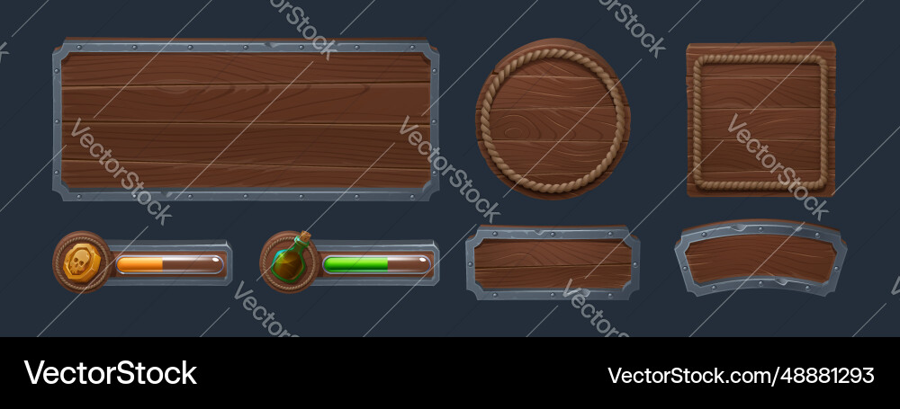 Wooden frames and boards for game ui design Wooden frames and boards for game ui design vector image
