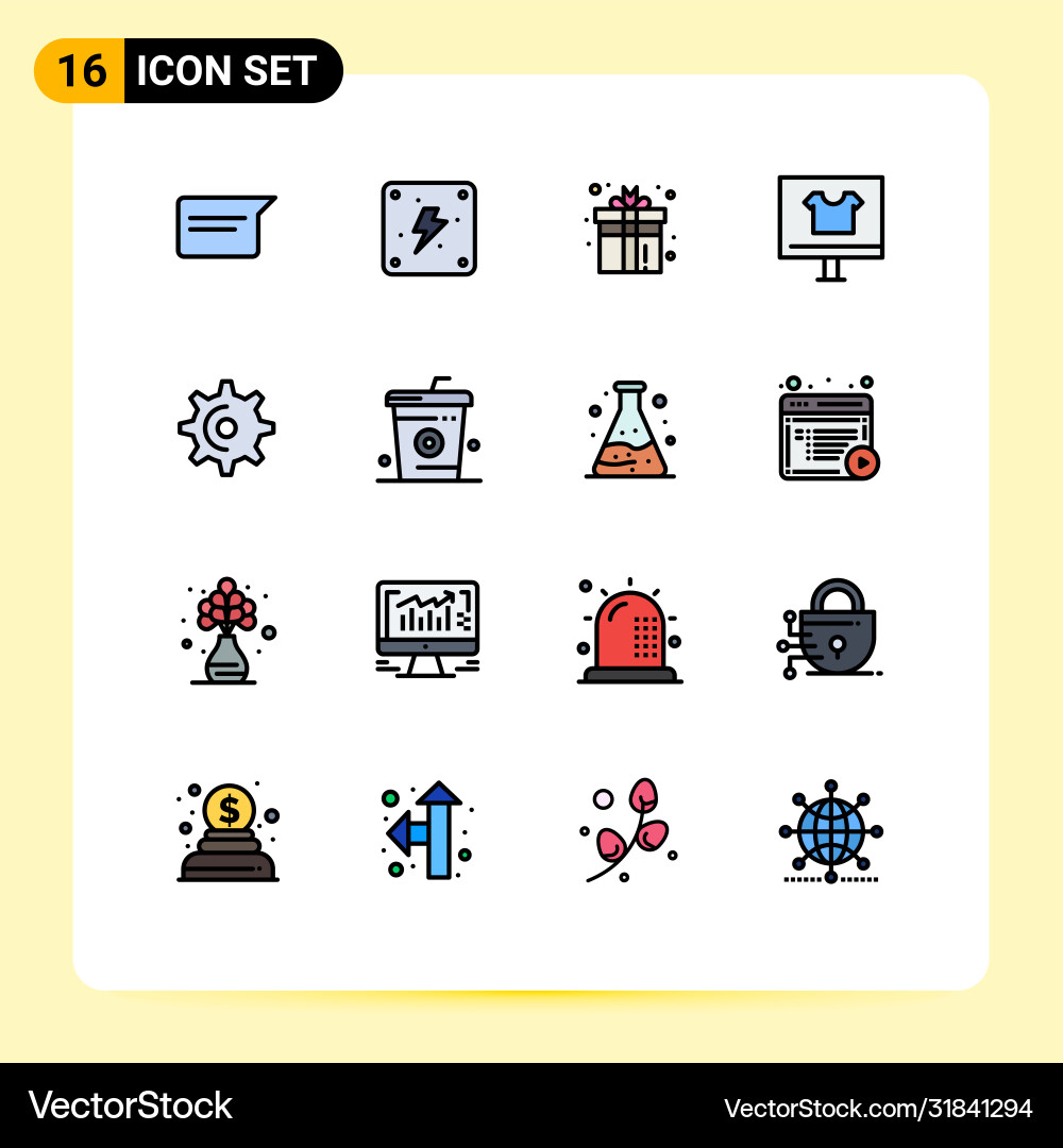 16 universal flat color filled lines set for web Vector Image