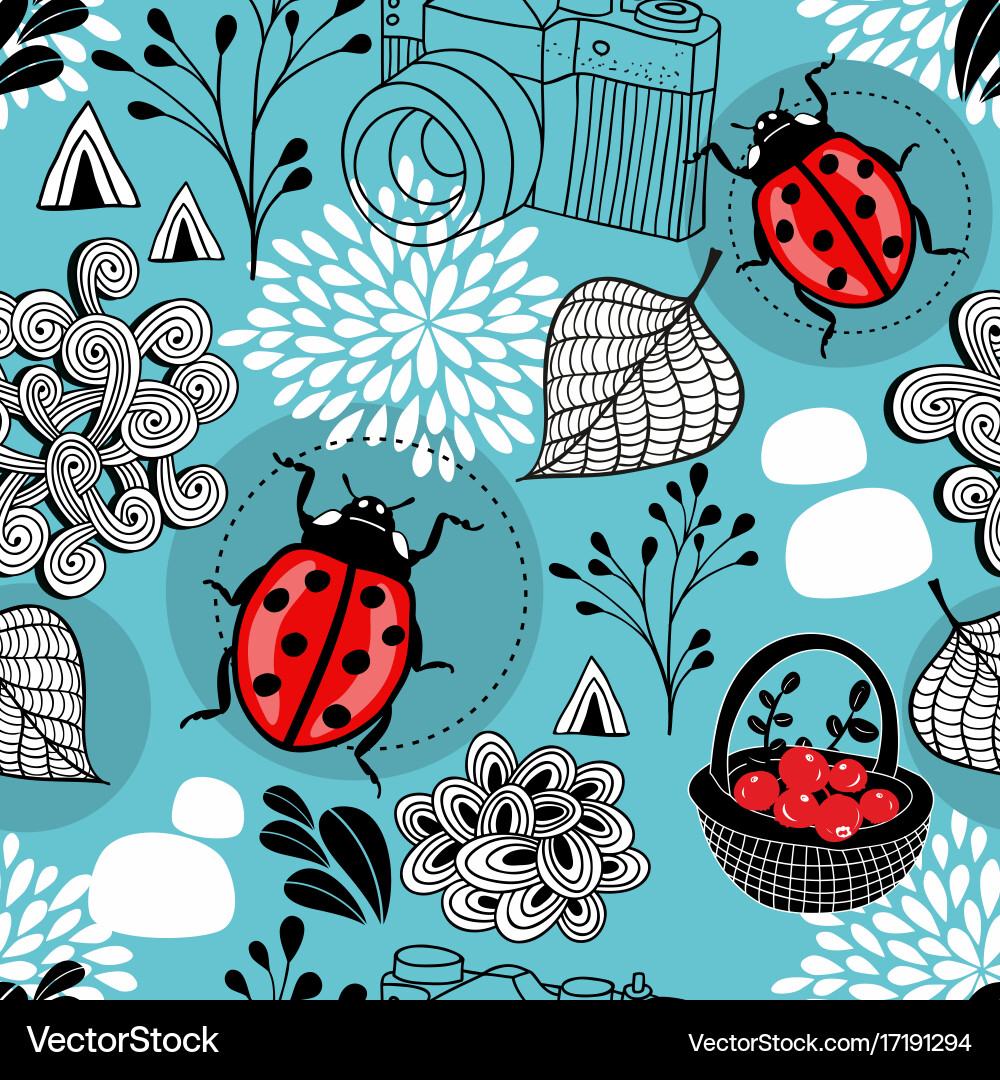Autumn seamless pattern with bugs and berries Vector Image