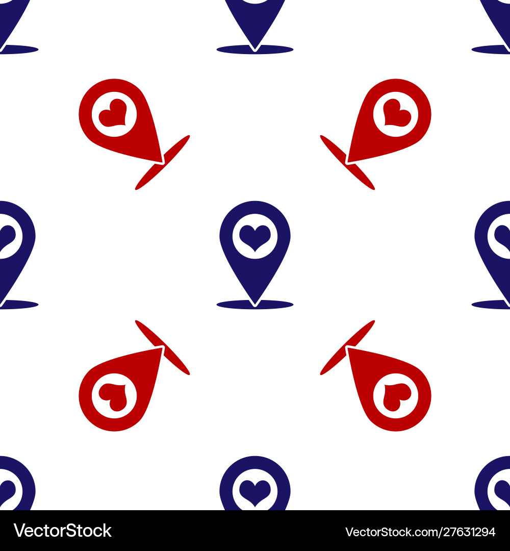 Blue and red map pointer with heart icon isolated Blue and red map pointer with heart icon isolated vector image