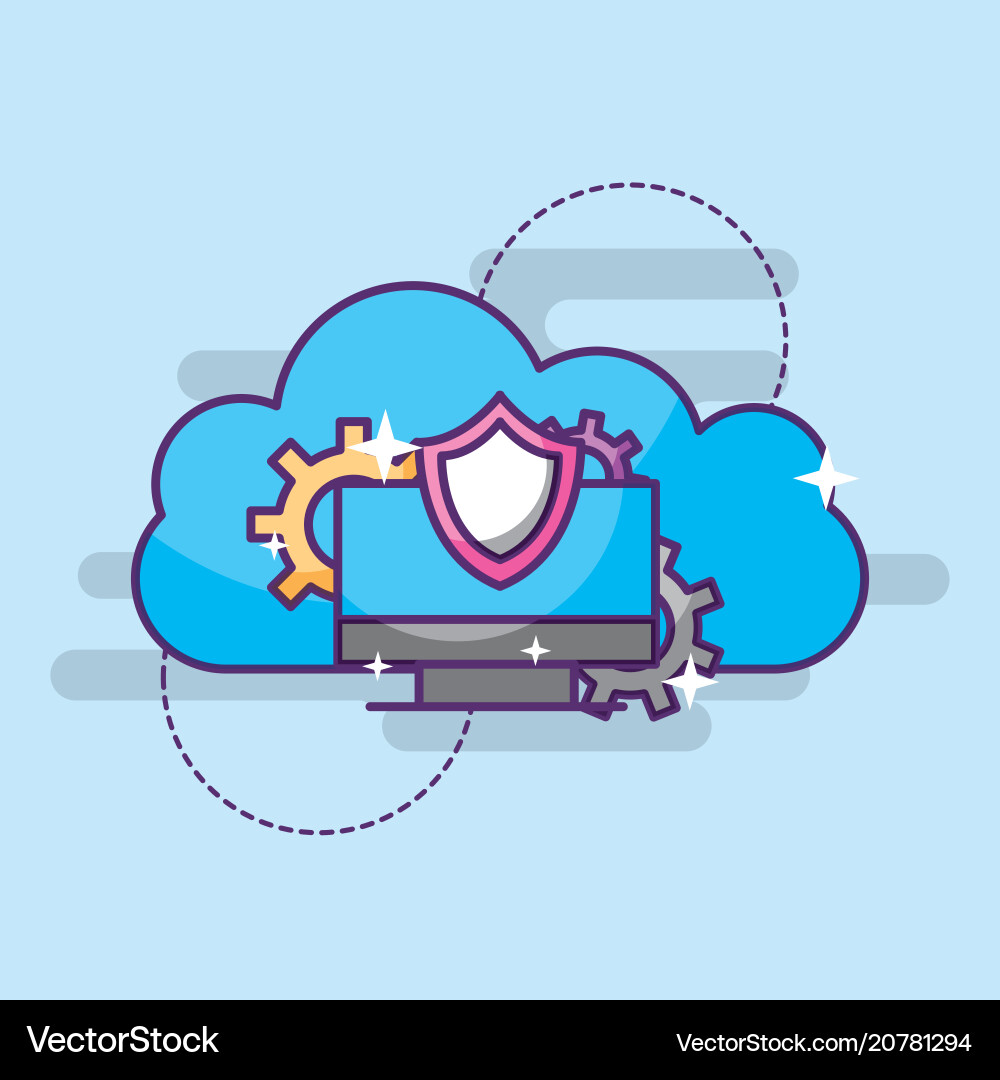 Computer cyber security shield setting cloud vector image