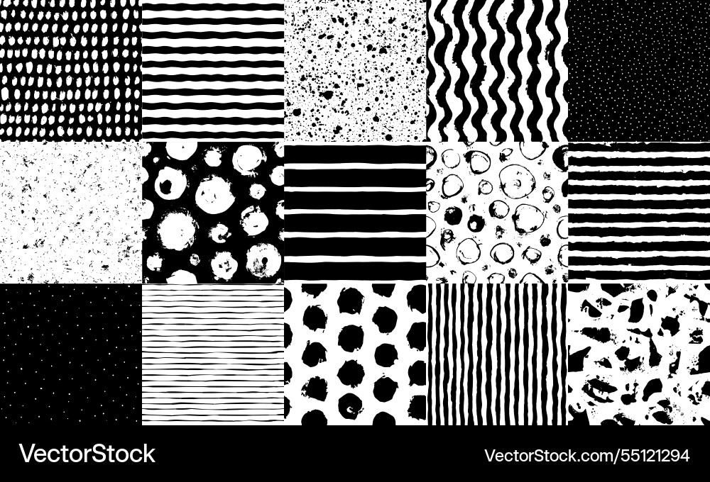 Dots and lines seamless texture pattern set Vector Image