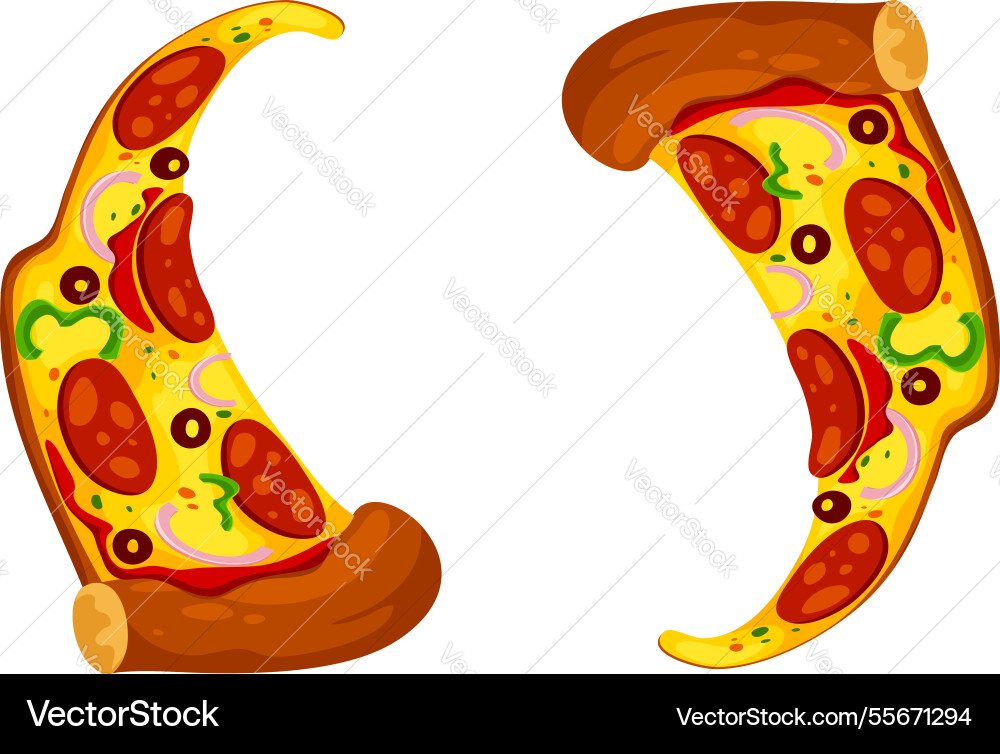 Fast food pizza cartoon alphabet font brackets Vector Image
