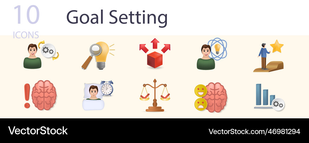 Goal setting set creative icons problem solving Vector Image