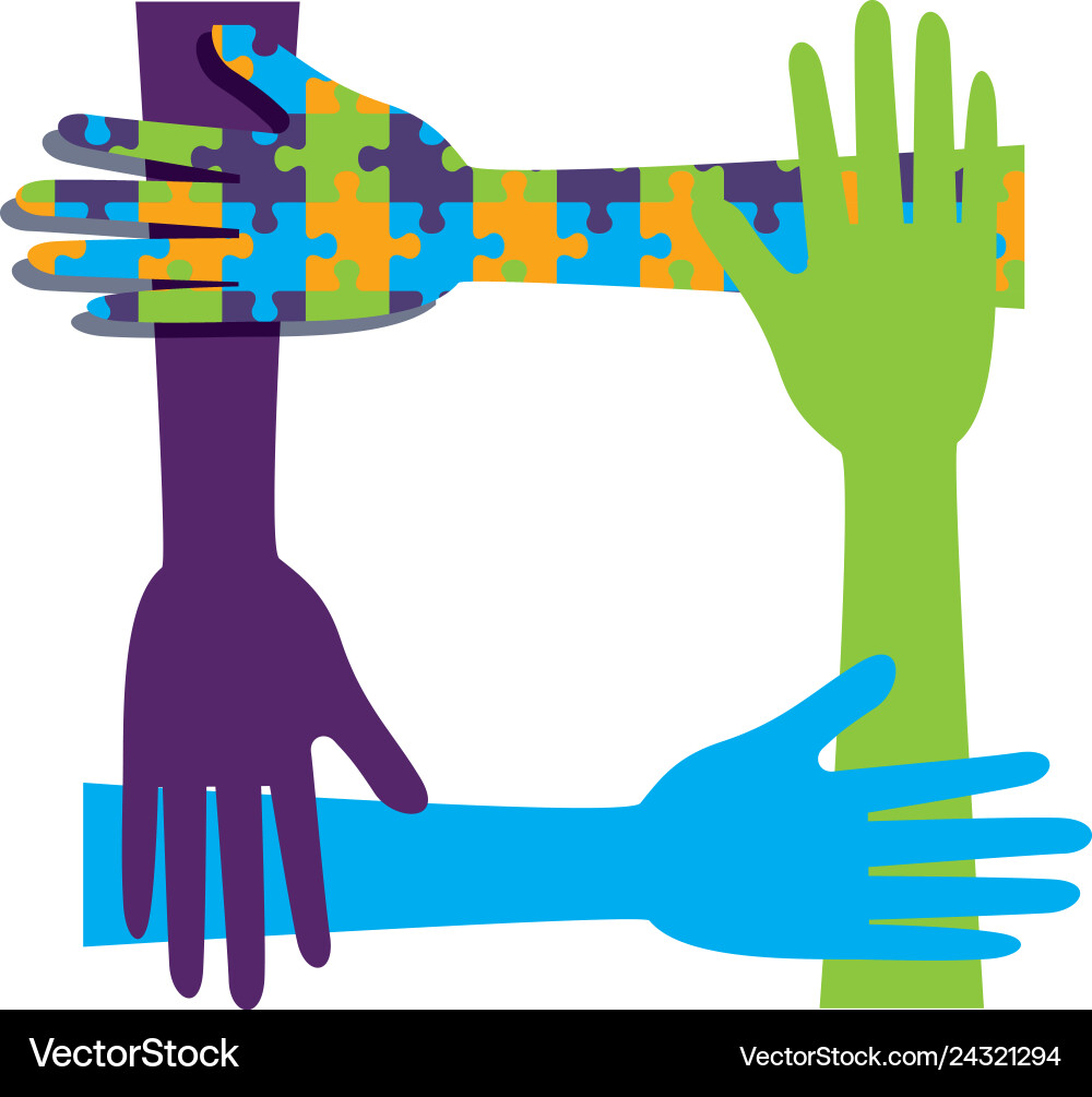 Hands teamwork with puzzle solution vector image