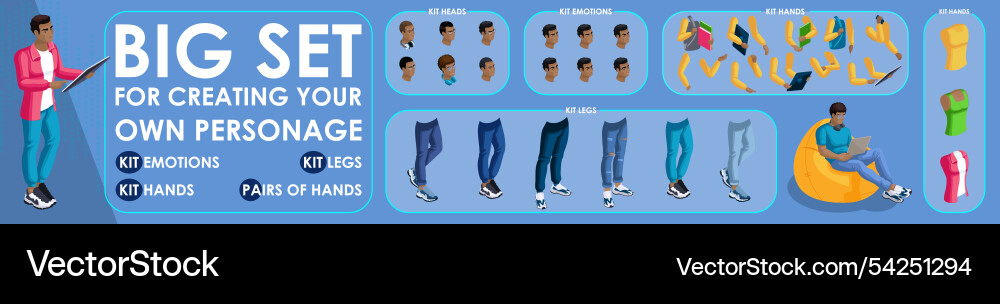 Isometric black man characters constructor Vector Image