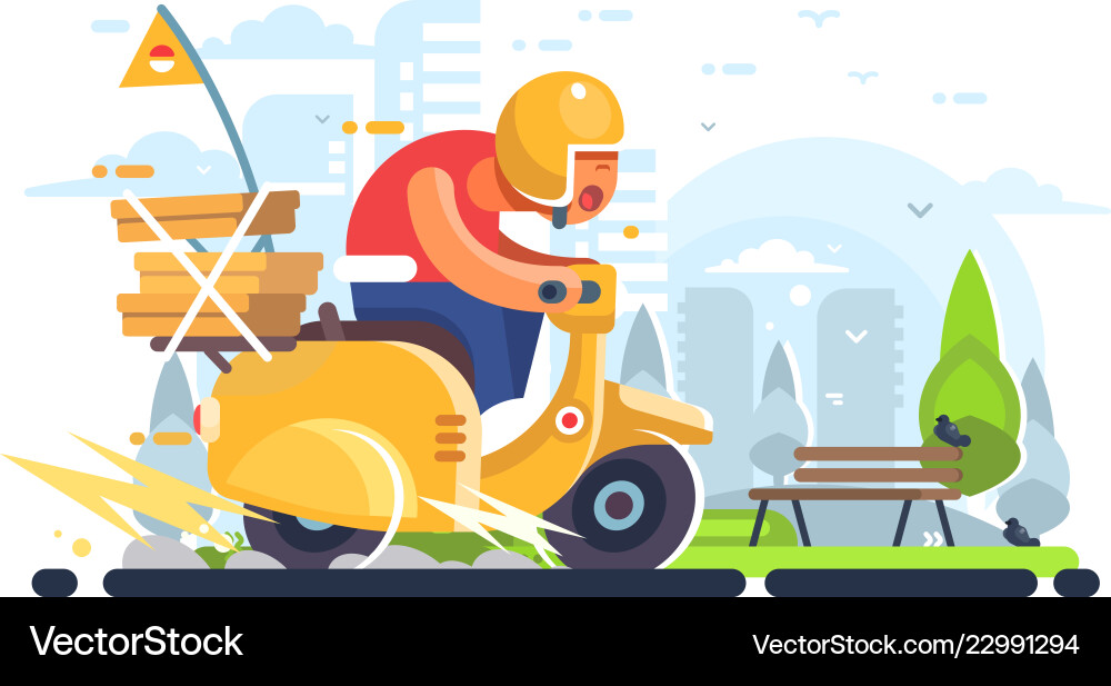 Pizza Delivery Rider Flat Poster Royalty Free Vector Image