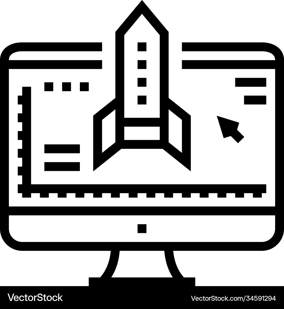 Rocket Modellierung Computerprogramm Linie Icon Rocket Modellierung Computerprogramm Linie Icon vektorbild