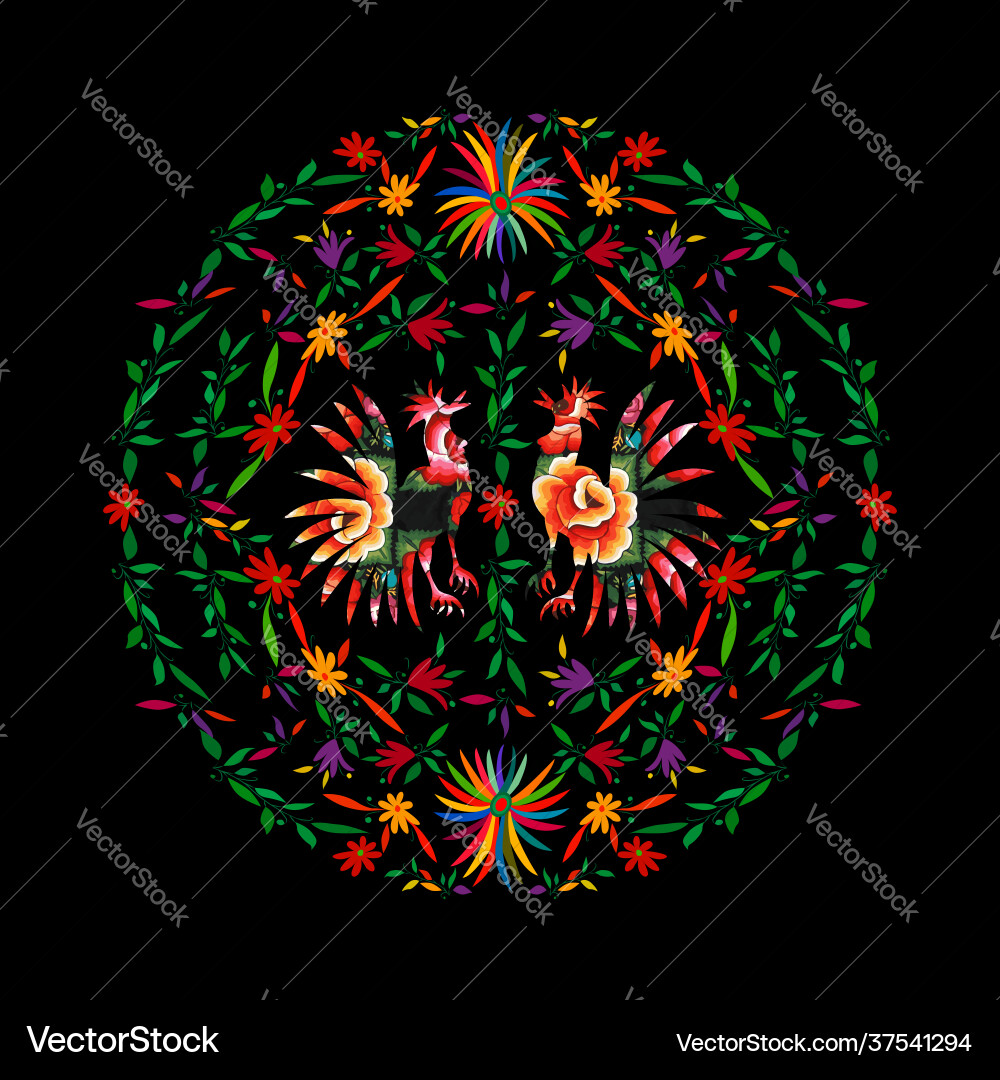 Round ethnic mexican embroidery background Round ethnic mexican embroidery background vector image