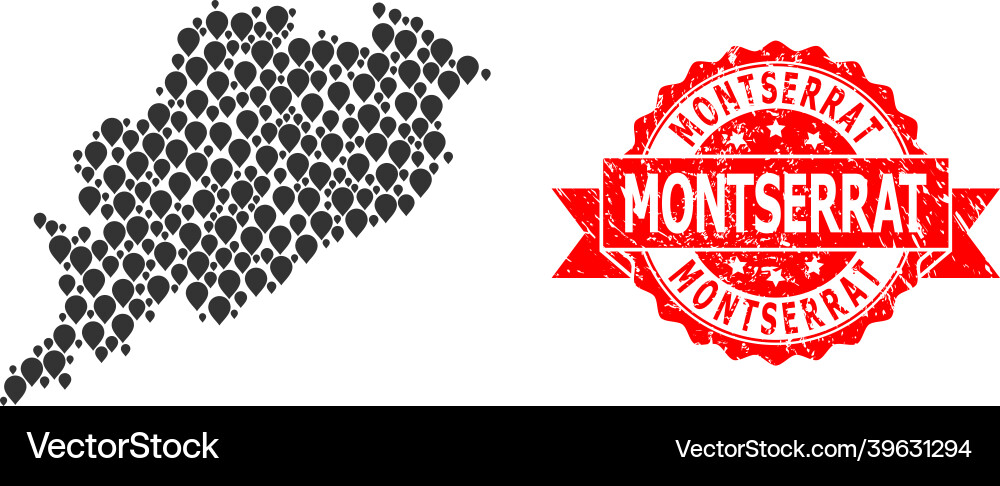 Rubber montserrat stamp and pointer mosaic map Vector Image