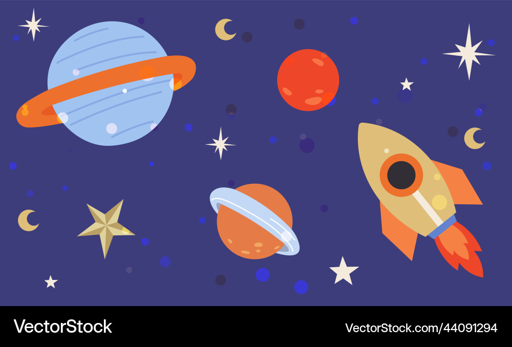 Spaceship flying among celestial objects and stars Spaceship flying among celestial objects and stars vector image