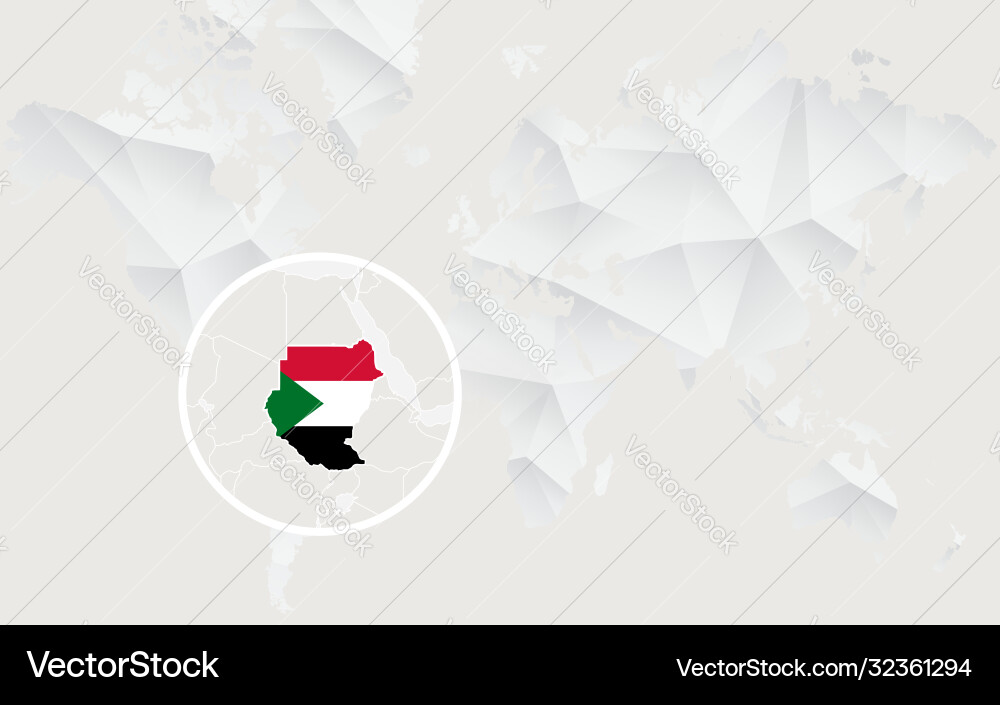 Sudan map with flag in contour on white polygonal vector image