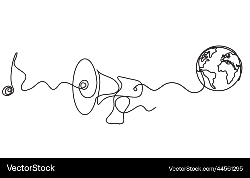 Abstract megaphone with globe as continuous lines Vector Image