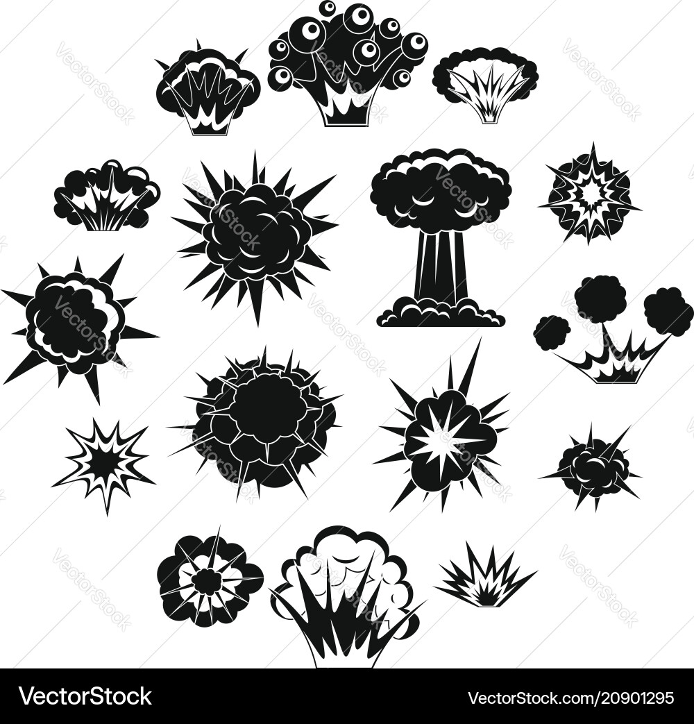 Explosion icons set simple style Explosion icons set simple style Vector Image