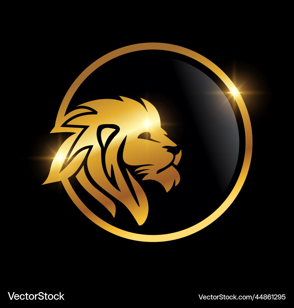 Golden lion head in circle logo – Royalty-Free Vector | VectorStock, image size:1000x1045