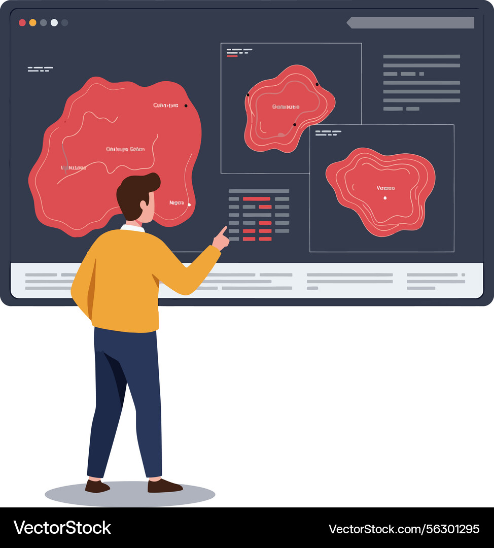 Man analyzing digital map data with red Vector Image