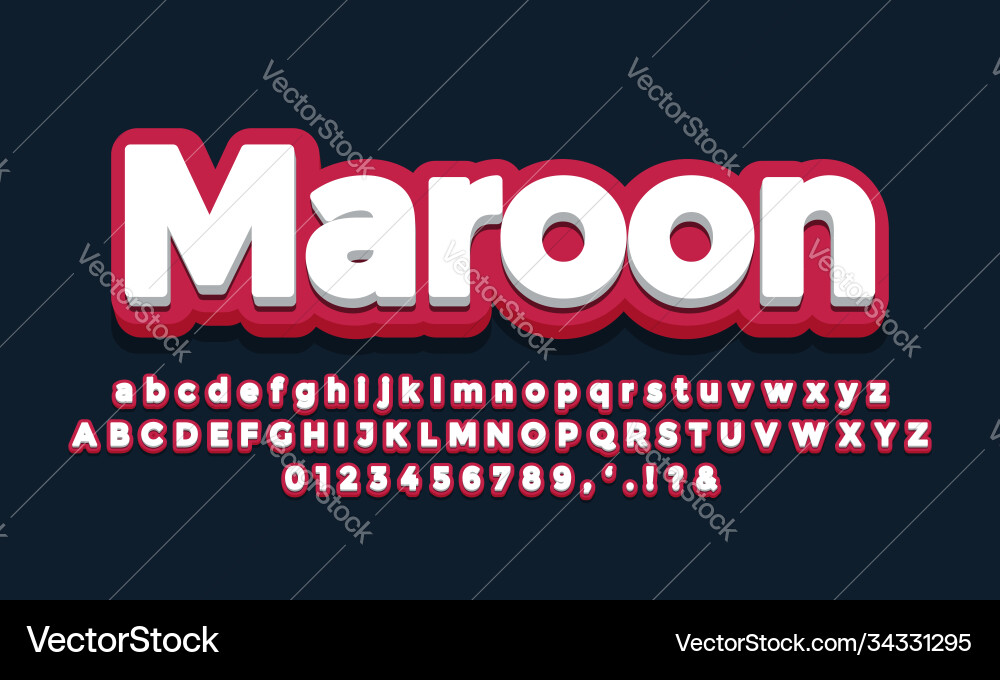 Maroon with white 3d font effect or text vector image