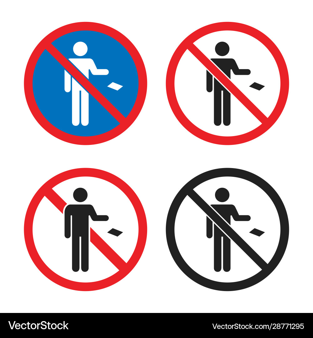 No Littering Icon Set - Don't Throw Garbage vector image
