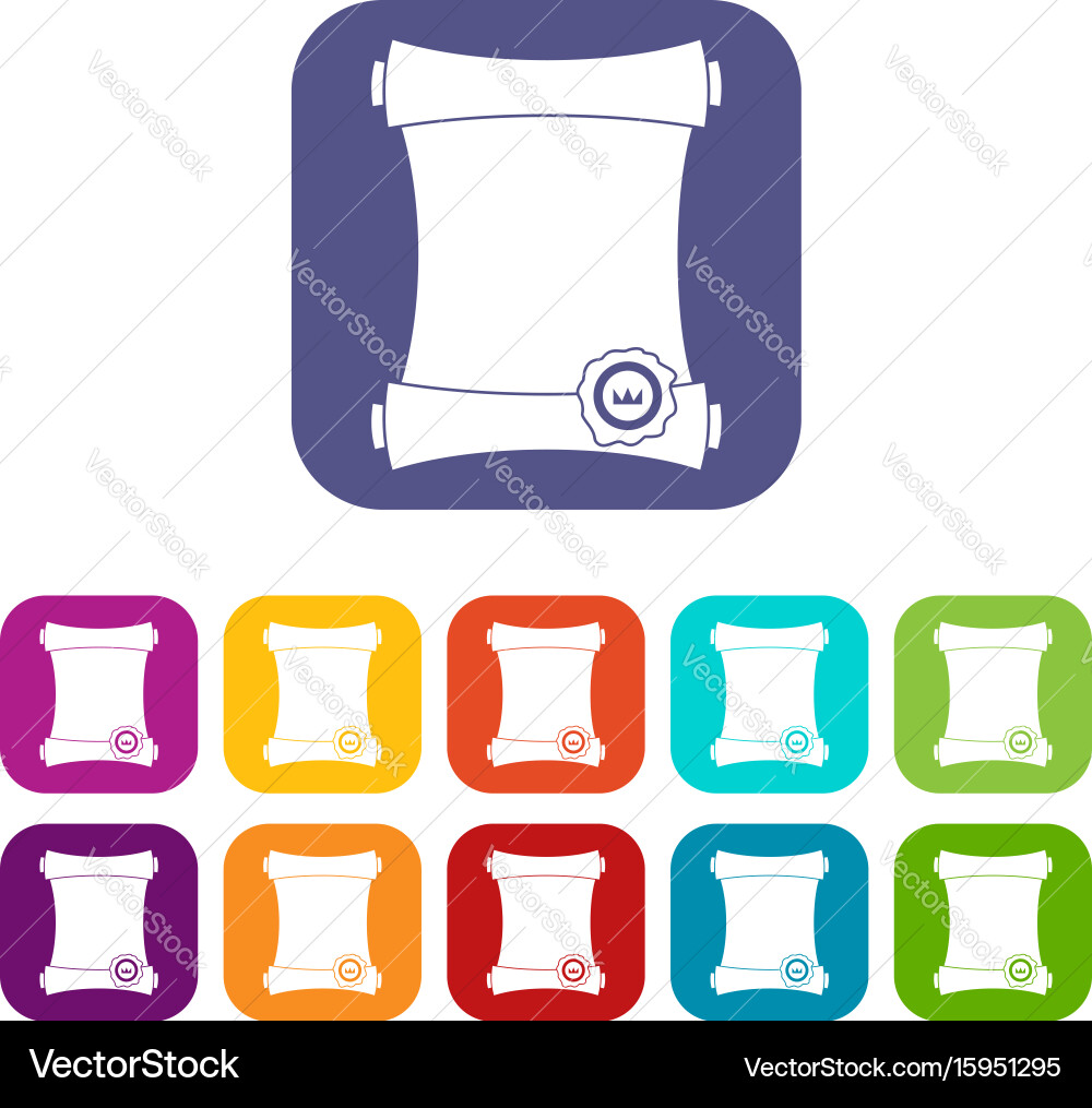 Paper scroll with wax seal icons set Vector Image
