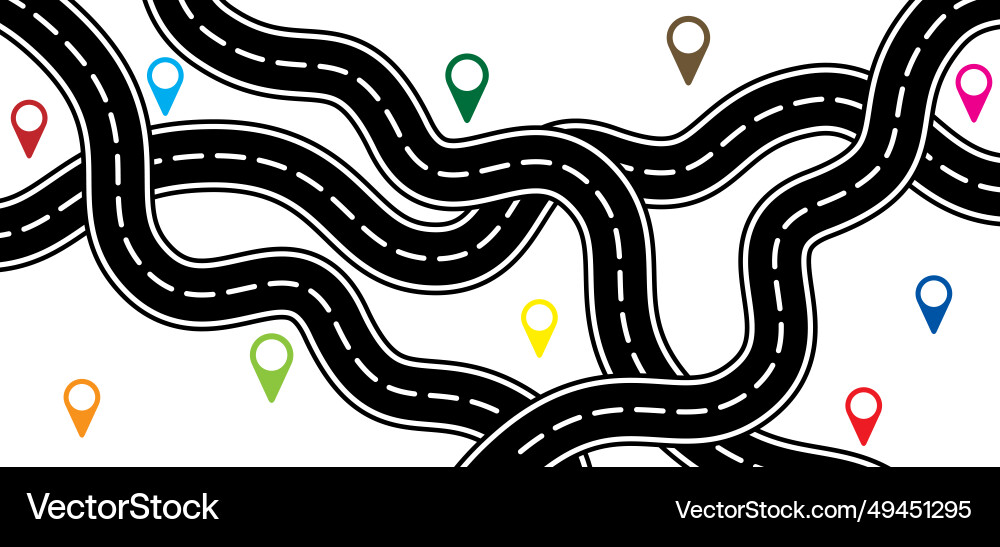 Road with gps pins or pointer route pin location Vector Image