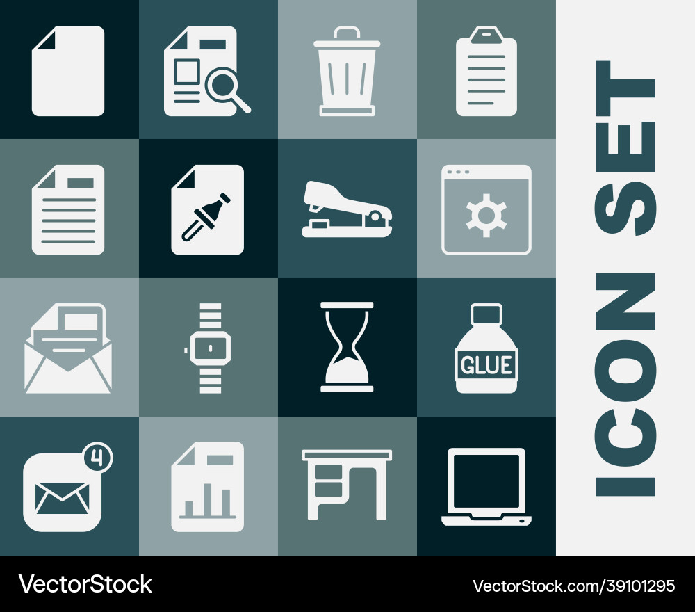 Set laptop glue browser setting trash can note Set laptop glue browser setting trash can note vector image