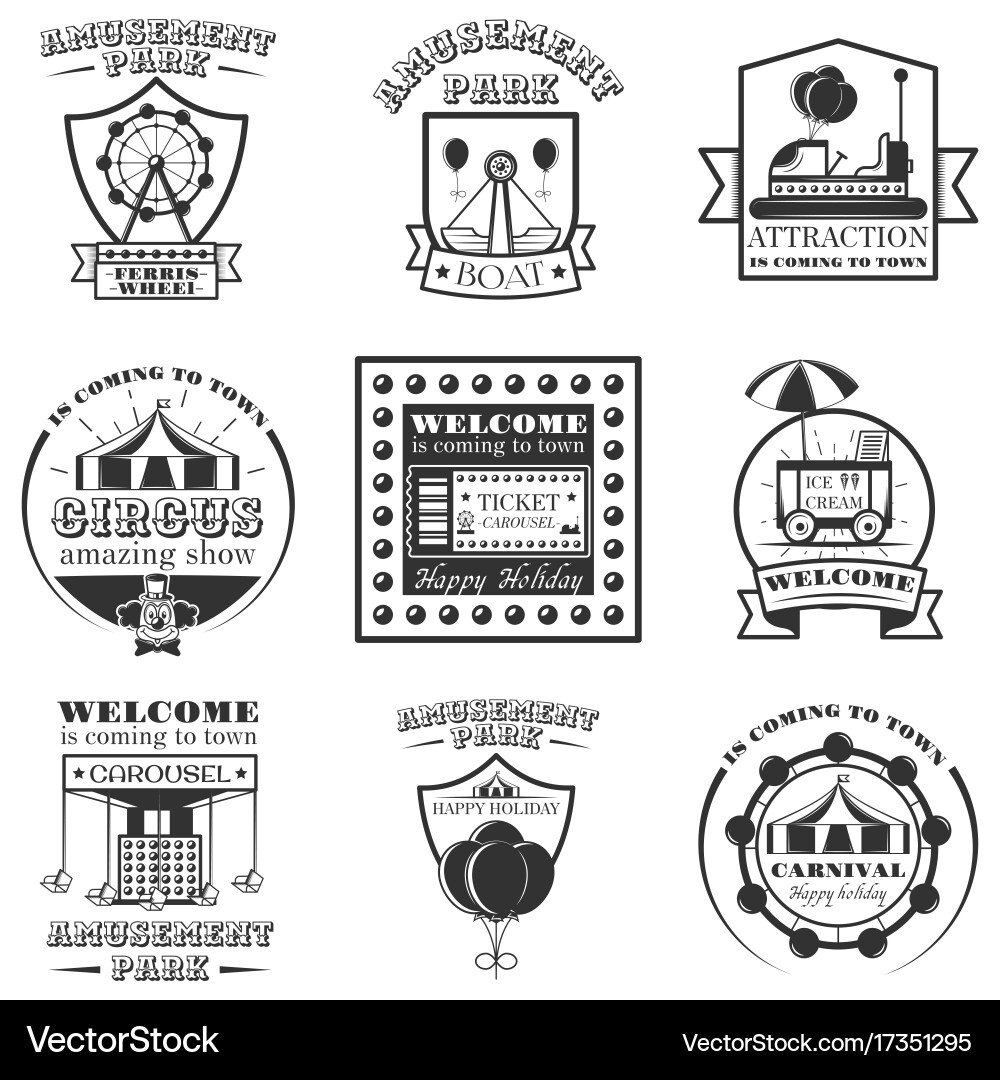 Set of amuesment park labels and design Vector Image