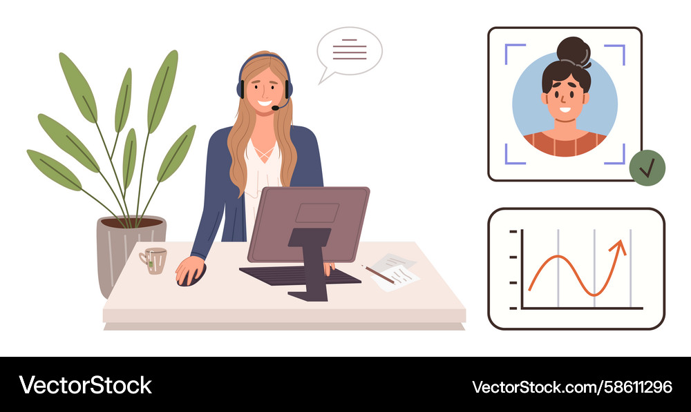 Customer service agent using a computer to assist Customer service agent using a computer to assist Vector Image
