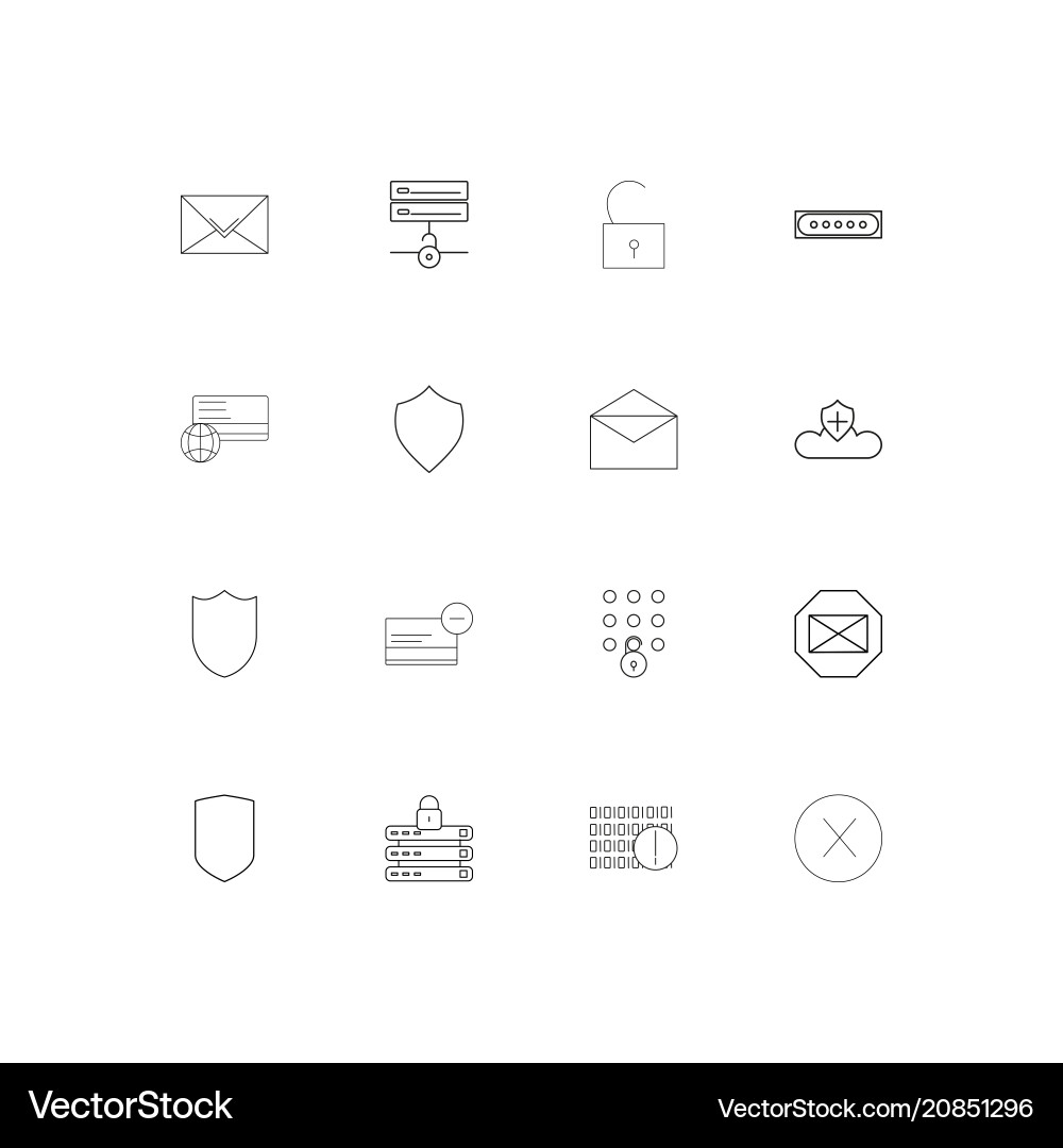 Cyber security linear thin icons set outlined vector image