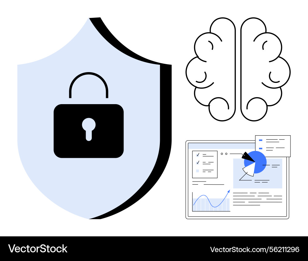 Data security and analytics integration with lock Data security and analytics integration with lock vector image