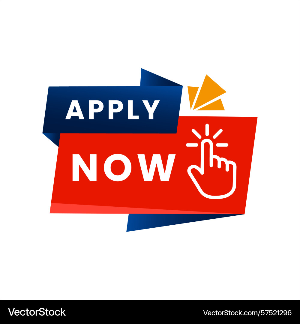Dynamic apply now button with a hand cursor icon Dynamic apply now button with a hand cursor icon vector image
