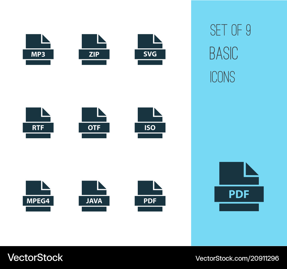 File icons set with pdf iso document and other File icons set with pdf iso document and other vector image