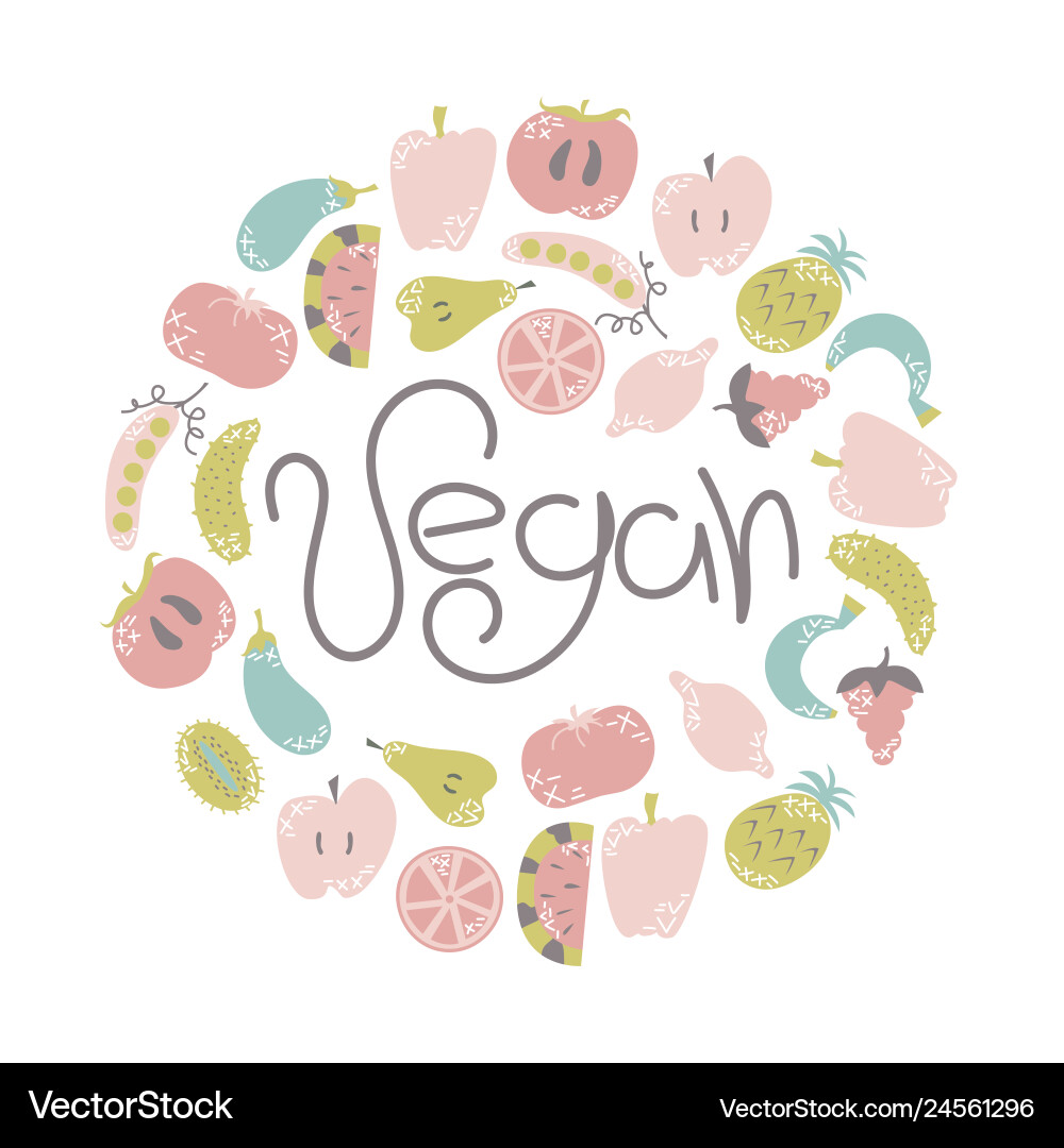 Flat fruits and vegetables in cartoon style Flat fruits and vegetables in cartoon style vector image