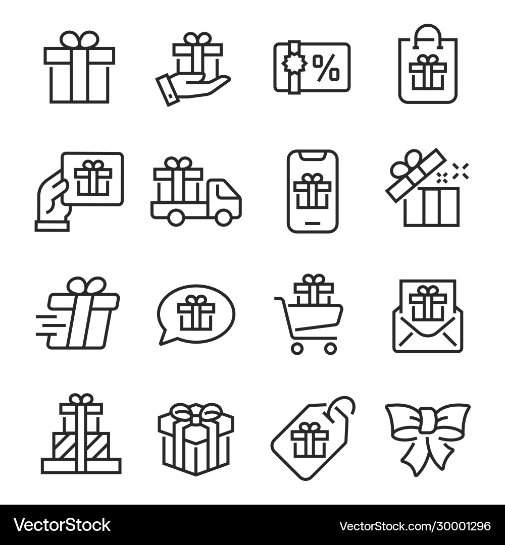 Gift icon set collection linear simple web Gift icon set collection linear simple web vector image