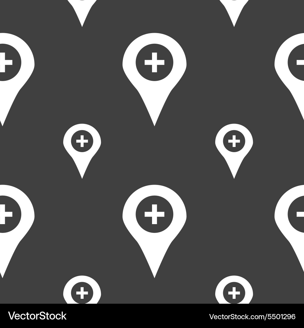 Plus map pointer gps location icon sign seamless Vector Image