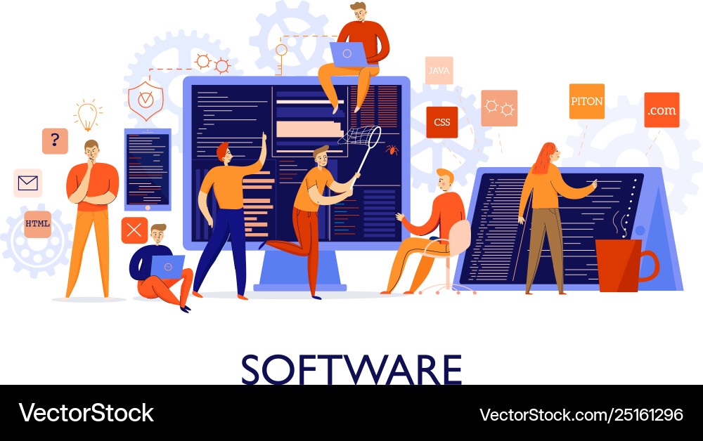 Programmers Working on Software vector image