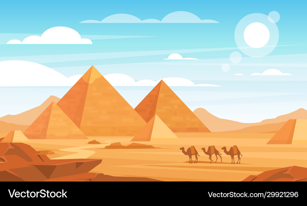 Pyramids in desert flat vector image