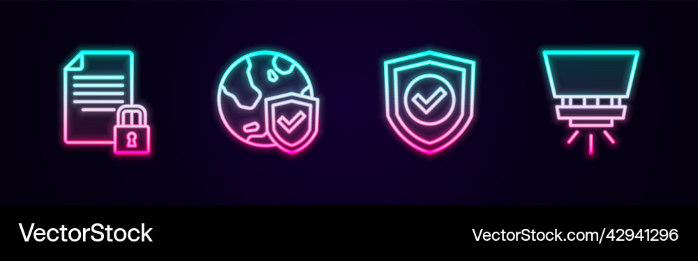 Set line document and lock shield with world vector image