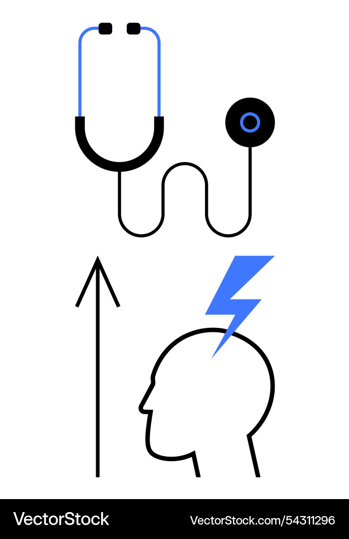 Stethoscope brain with lightning bolt and arrow Vector Image