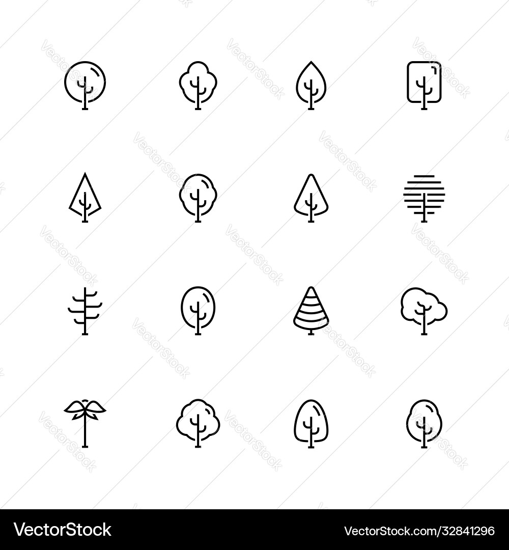 Tree Icon Set - Outline Style vector image
