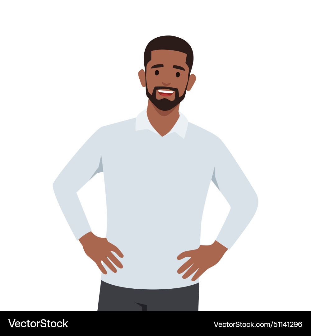Young self confident black man stands in a heroic Young self confident black man stands in a heroic vector image