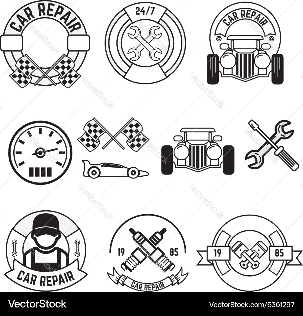 Car repair line labels Vector Image