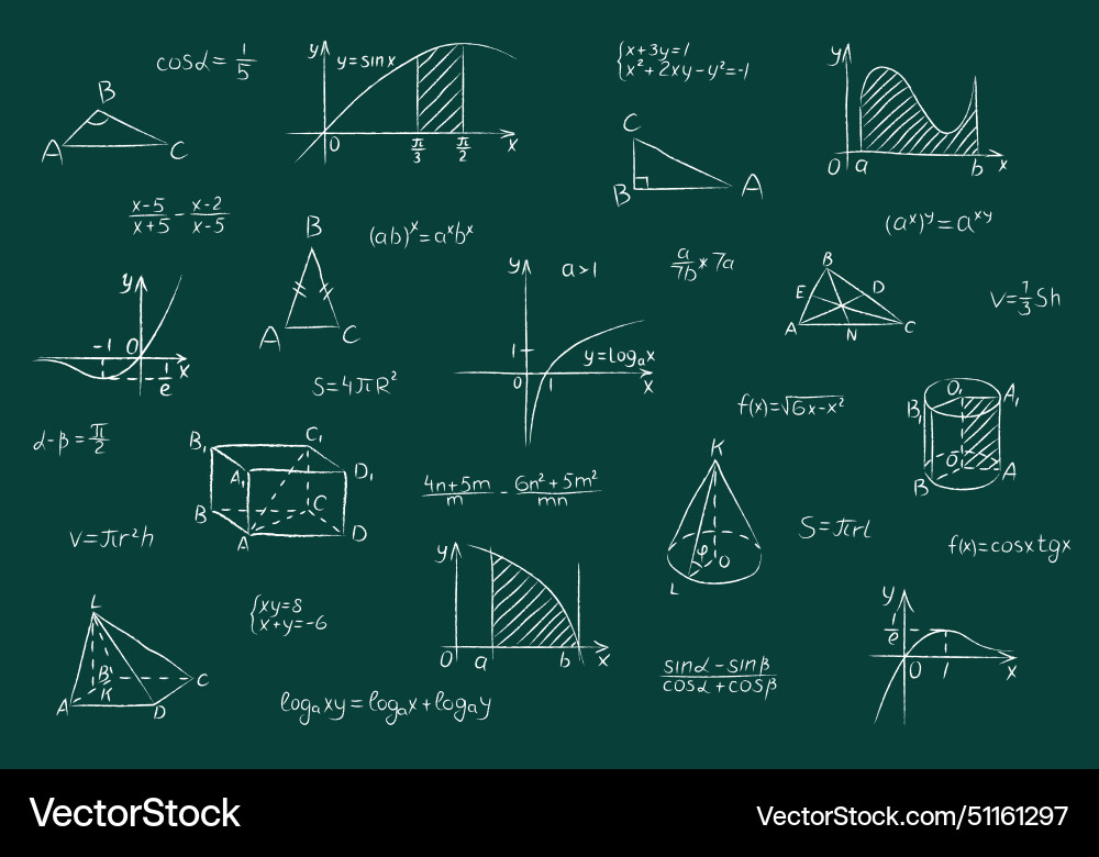 Chalk set of mathematical figures functions Chalk set of mathematical figures functions Vector Image
