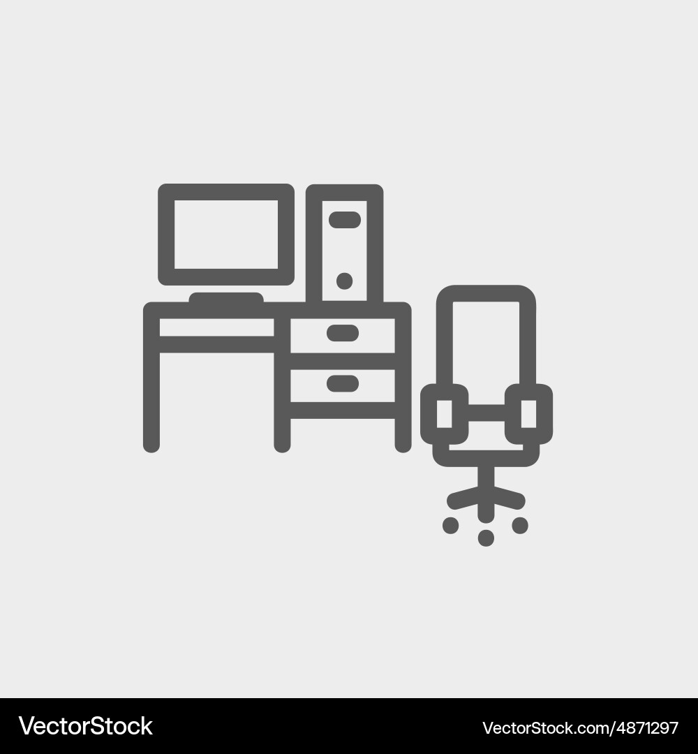 Computer set with table and chair thin line icon Vector Image