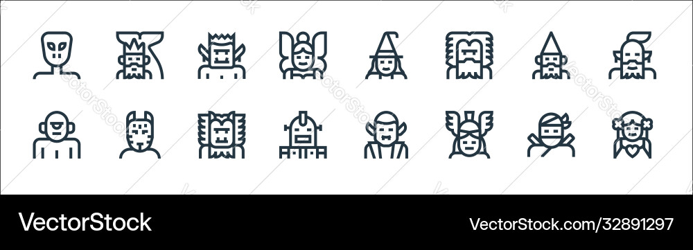 Fantastic characters line icons linear set Fantastic characters line icons linear set vector image