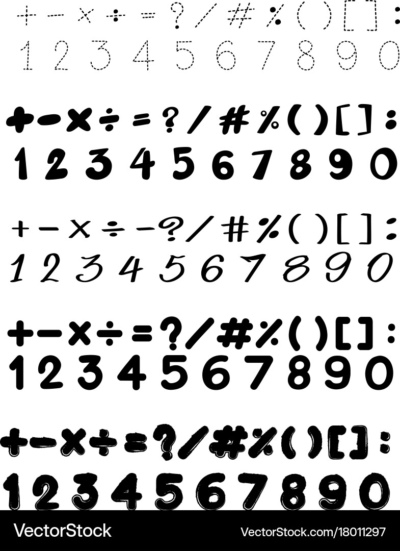Font design with numbers and math signs vector image
