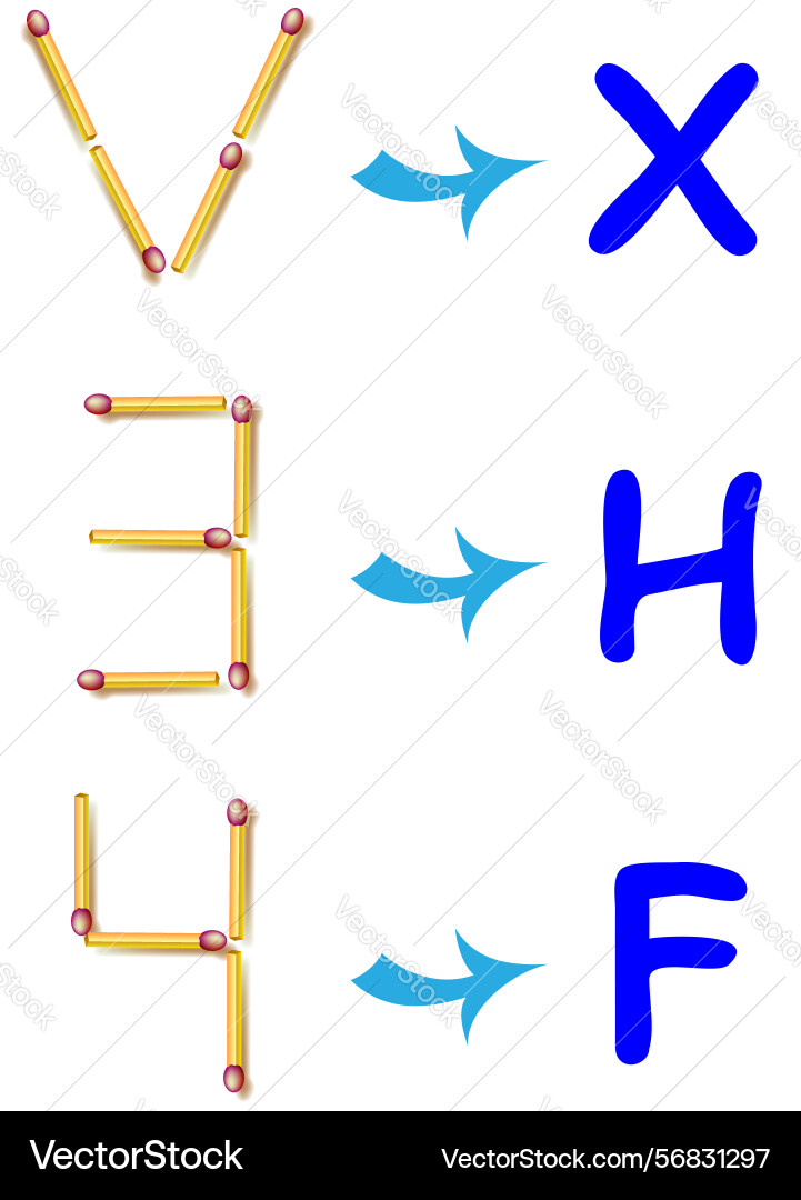In each task need to move two matchsticks get In each task need to move two matchsticks get vector image