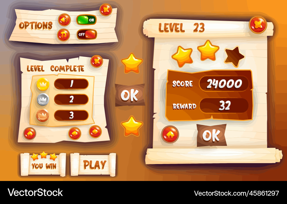 Komplettes Set von Level-Taste Spiel ui Pop-up-Symbol vektorbild